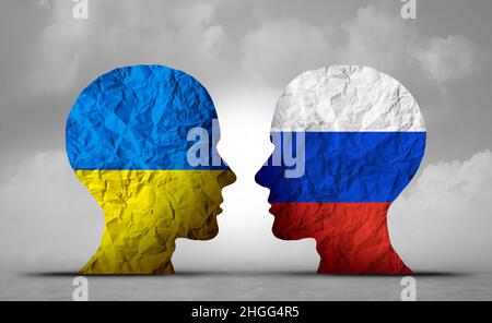 La Russie et l'Ukraine tensions en tant que conflit géopolitique conflit entre la nation ukranienne et la nation russe en tant que concept de sécurité européenne dû à politique. Banque D'Images