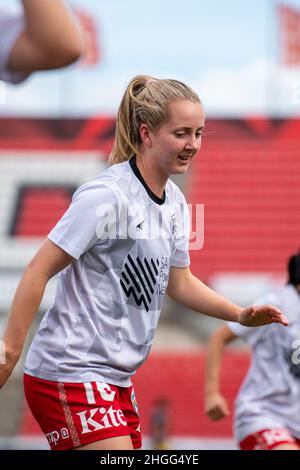 Adélaïde, Australie.21st janvier 2022.Adélaïde, Australie méridionale, Jalua Dylan Holmes (16 Adélaïde) se réchauffe avant le match Liberty A-League Women's entre Adelaide United et Wellington Phoenix au stade Coopers d'Adélaïde, en Australie.NOE Llamas/SPP crédit: SPP Sport Press photo./Alamy Live News Banque D'Images