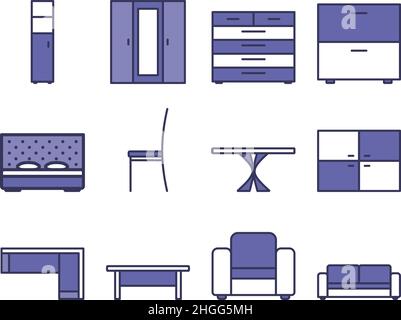 Ensemble d'icônes de meuble. Contour gras modifiable avec Color Fill Design. Illustration vectorielle. Illustration de Vecteur