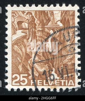 SUISSE - VERS 1936 : timbre imprimé par la Suisse, spectacles via Mala gorge, vers 1936 Banque D'Images