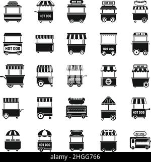 Les icônes de chariot pour hot dog définissent un vecteur simple.Restauration d'entreprise.Café carnaval Illustration de Vecteur