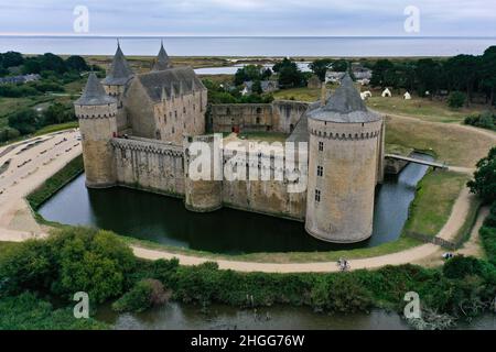 Vue aérienne du château de Suscinio dans la presqu'île de Rhuys en Bretagne en france Banque D'Images