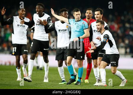 19 janvier 2022 ; Stade Mestalla, Valence, Espagne ; football de la Liga,Valencia CF versus Sevilla FC; Valencia CF joueurs Banque D'Images