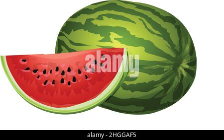 Vecteur de dessin animé de l'icône de pastèque coupée.Trancher des fruits.Repas d'été Illustration de Vecteur