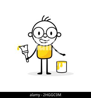 Homme d'affaires avec un pinceau isolé sur fond blanc.Dessin main Doodle Line art man.Illustration du stock vectoriel Illustration de Vecteur