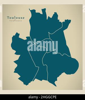 Carte moderne de la ville - Toulouse ville de France avec ses quartiers Illustration de Vecteur