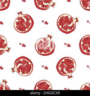 Motif sans couture avec grenade rouge entière.Des fruits sains et lumineux sont imprimés sur fond blanc.Aliments sucrés pour l'alimentation.Illustration vectorielle plate Illustration de Vecteur