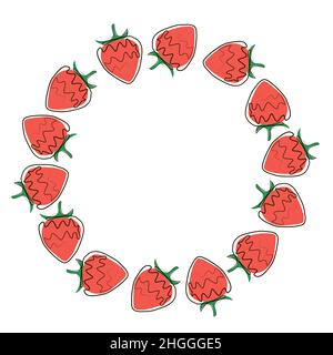 Délicieuse fraise, récoltée dans une composition en cercle sur fond blanc.Cadre rond de fruits exotiques et de jardin.Nutrition naturelle saine Illustration de Vecteur