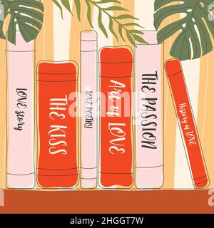 Modèle de concept de carte de vœux de Saint-Valentin à motif plat, avec illustrations et lettrage à la main Illustration de Vecteur