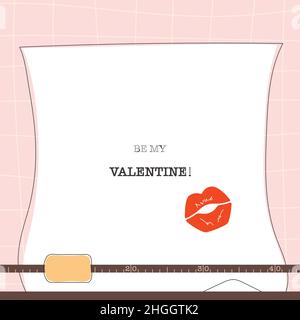 Modèle de concept de carte de vœux de Saint-Valentin à motif plat, avec illustrations et lettrage à la main Illustration de Vecteur