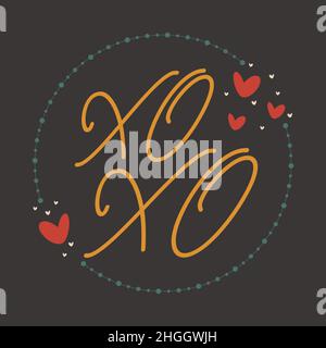 Modèle de concept de carte de vœux de Saint-Valentin à motif plat, avec illustrations et lettrage à la main Illustration de Vecteur