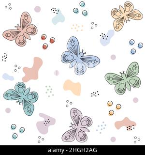Motif de papillons multicolores sur fond blanc, illustration vectorielle. Illustration de Vecteur