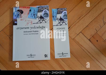 Notes de voyage 'Erzurum Yolculugus' du célèbre écrivain russe Alexander Pushkin traduit en langue turque par Ataol Behramaoglu par Isbank publication Banque D'Images