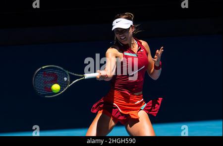 21st janvier 2022.Paula Badosa d'Espagne en action contre Marta Kostyuk d'Ukraine lors du troisième tour à l'Open d'Australie 2022, tournoi de tennis WTA Grand Chelem le 21 janvier 2022 au Melbourne Park à Melbourne, Australie - photo: Rob Prange/DPPI/LiveMedia crédit: Independent photo Agency/Alay Live News Banque D'Images