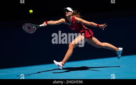 21st janvier 2022.Paula Badosa d'Espagne en action contre Marta Kostyuk d'Ukraine lors du troisième tour à l'Open d'Australie 2022, tournoi de tennis WTA Grand Chelem le 21 janvier 2022 au Melbourne Park à Melbourne, Australie - photo: Rob Prange/DPPI/LiveMedia crédit: Independent photo Agency/Alay Live News Banque D'Images