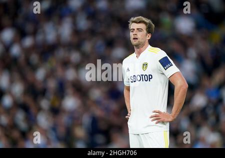 Photo du dossier en date du 12-09-2021 de Patrick Bamford, de Leeds United, semble abattu lors du match de la Premier League à Elland Road, Leeds.Patrick Bamford a subi un nouveau revers de blessure, mais Diego Llorente reviendra renforcer la défense de Leeds dans leur match à domicile contre Newcastle.Date de publication : vendredi 21 janvier 2022. Banque D'Images