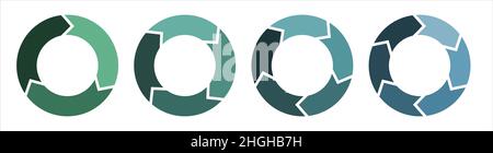 Ensemble d'infographies de diagramme circulaire.Modèle de processus de schéma vectoriel de cycle de rotation.3, 4, 5, 6 pièces.Couleur verte et bleue sur fond blanc. Illustration de Vecteur
