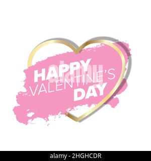 Modèle de carte de jour Golden Happy Valentines - illustration de concept en forme de coeur doré sur fond blanc avec ligne rose Happy Valentines Day tex Illustration de Vecteur