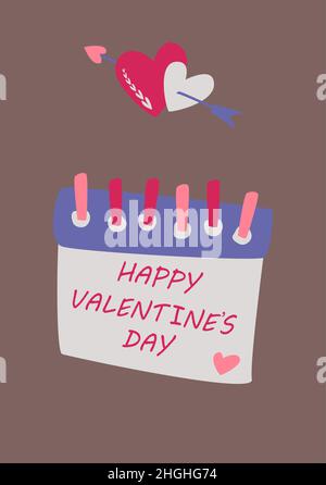 Calendrier de la Saint-Valentin.Image vectorielle de style boho. Saint-valentin.Une carte de vœux avec une déclaration d'amour. Illustration de Vecteur