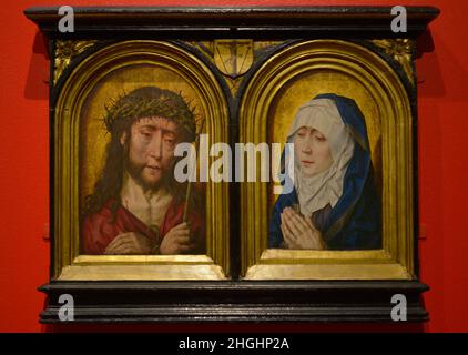 ECCE Homo et Mater Dolorosa, vers 1500-1515.Diptych.Attribué à l'atelier du peintre flamand Albrecht Boutss (1451/1454-1549).Huile sur chêne.Musée national d'Art ancien Lisbonne, Portugal.Auteur: Atelier d'Albrecht bouts (1451/1454-1549).Peintre flamand. Banque D'Images