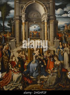 Hans Holbein The Elder (vers 1465-1524).Peintre allemand.Vierge et enfant avec saints, 1519.Peinture composée d'un groupe de saints.De gauche à droite : Agatha, Apollonia, Ursula, Margaret, Barbara,Dorothea, Catherine, Anne, Magdalene et Geneviève.Au centre, la Vierge et l'enfant.Derrière le trône de la Vierge, on peut voir les figures d'Anne et de Saint Joachim.Huile sur le panneau (192 x 137,5 cm).De Palacio das Neecessidades (Lisbonne).Musée national d'Art ancien Lisbonne, Portugal. Banque D'Images