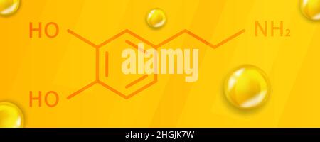 Formule chimique dopamine.Dopamine 3D structure moléculaire chimique réaliste Illustration de Vecteur