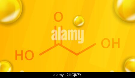 Formule chimique de l'acide glycolique.Acide glycolique 3D structure moléculaire chimique réaliste Illustration de Vecteur