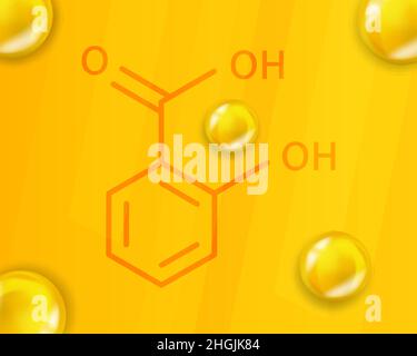 Formule chimique de l'acide salicylique.Acide salicylique 3D structure moléculaire chimique réaliste Illustration de Vecteur