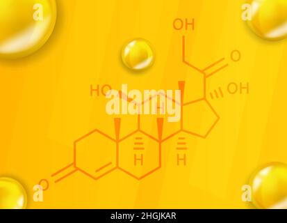 Formule chimique du cortisol.Cortisol 3D structure moléculaire chimique réaliste Illustration de Vecteur