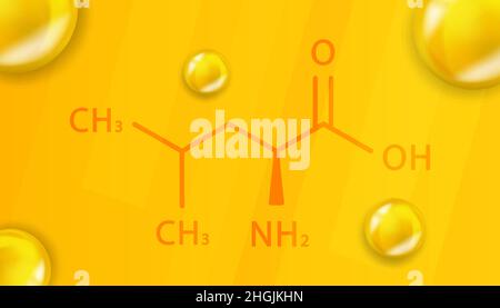 Formule chimique leucine.Leucine 3D structure moléculaire chimique réaliste Illustration de Vecteur