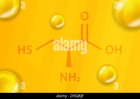 Formule chimique de cystéine.Cystéine 3D structure moléculaire chimique réaliste Illustration de Vecteur