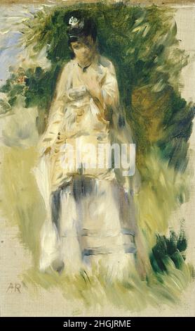 Femme debout par un arbre - 1866 - huile sur toile 25,2 x 15,9 cm - Renoir Auguste Banque D'Images