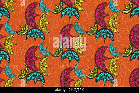 Tissu African Wax Print, décoration ethnique superposée sans couture, motifs kitenge éléments floraux.Texture vectorielle, textile afro coloré Illustration de Vecteur