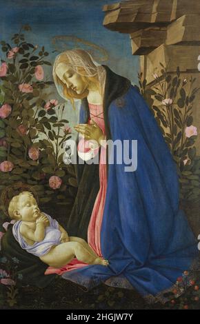 La Vierge adorant l'enfant du Christ endormi - 1485c.- tempera e oro su tela 122 x 80,3 cm - Botticelli Sandro Banque D'Images