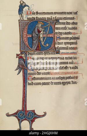 Master franco-flamande, Bute (actif vers 1260 - 1290) - Premier E- David jouant de la harpe et d'un homme poussant un Rock Banque D'Images