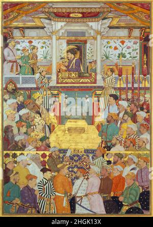 Bichitr - Padshahnama plaque 10 - Shah-Jahan reçoit ses trois fils les plus âgés et Asaf Khan pendant son accession ... Banque D'Images
