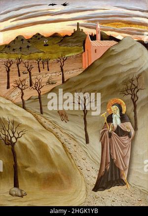 Saint Anthony l'Abbé dans la nature sauvage - 1435c.- tempera e oro su tavola 47 x 33,7 cm - Maestro dell'Osservanza Banque D'Images