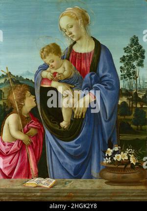 La Vierge et l'enfant avec Saint John 1480c.- tempera su tavola di pioppo 59,1 x 43,8 cm - Lippi Filippino Banque D'Images