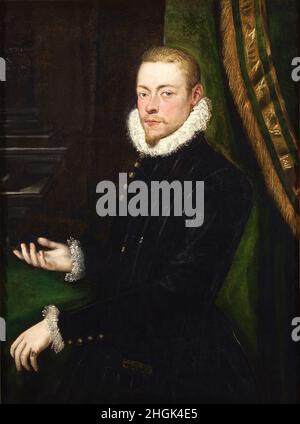 Portrait d'un jeune homme - 1590c.- huile sur toile 103,9 x 77,5 cm - Robusti Domenico - Tintoretto - Banque D'Images