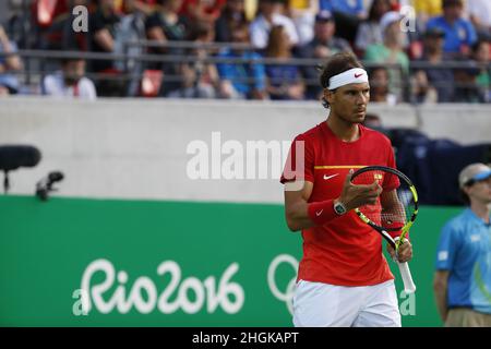 Rafael Nadal joueur de tennis espagnol participant aux Jeux Olympiques d'été de Rio 2016.Athlète espagnol sur le terrain, ancien classement ATP numéro un mondial Banque D'Images