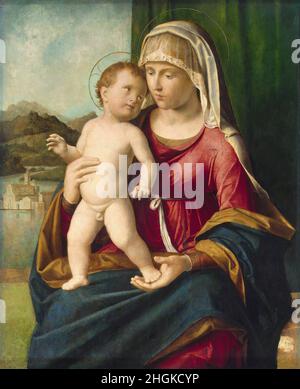 Madonna col Bambino - huile sur bois 66 x 57 cm - mwxDa Conegliano Cima Banque D'Images