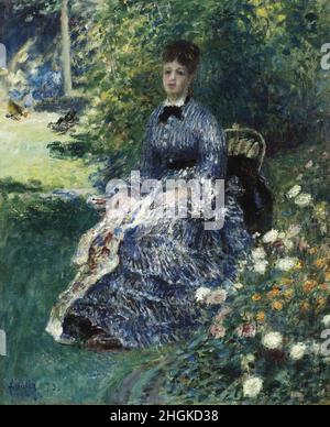 Renoir Auguste - Collection privée - la tapisserie dans le parc, Camille Monet - 1873 - huile sur toile 46,2 x 38,2 cm Banque D'Images