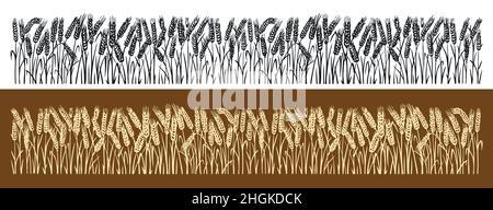 Champ de blé, épis de blé.Arrière-plan pour la ferme ou la boulangerie.Dessin à la main dessin d'une illustration de vecteur de répétition sans couture Illustration de Vecteur