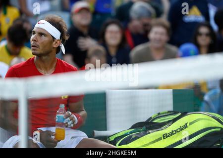 Rafael Nadal joueur de tennis espagnol participant aux Jeux Olympiques d'été de Rio 2016.Athlète espagnol sur le terrain, ancien classement ATP numéro un mondial Banque D'Images