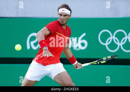 Rafael Nadal joueur de tennis espagnol participant aux Jeux Olympiques d'été de Rio 2016.Athlète espagnol sur le terrain, ancien classement ATP numéro un mondial Banque D'Images