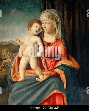Madonna col bambino - huile sur bois 71 x 48 cm - mwxDa Conegliano Cima Banque D'Images