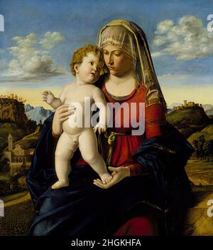Madonna col bambino - huile sur bois 71,1 × 61 cm - mwxDa Conegliano Cima Banque D'Images