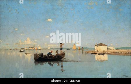 Ciardi Guglielmo - Collection privée - Pescatori à laguna - 1880c.- huile sur toile 62 x 102 cm - Banque D'Images