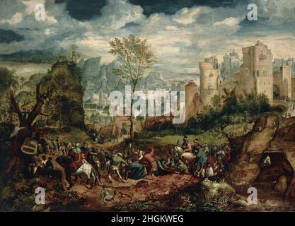 La route de Calvary - 1535c.- huile sur bois 82,2 x 114,3 cm - Bles Herri met de Banque D'Images