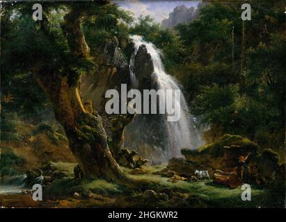 Cascade au Mont-Dore - huile sur toile 41,3 x 56,2 cm - Michallon Achille-Etna Banque D'Images